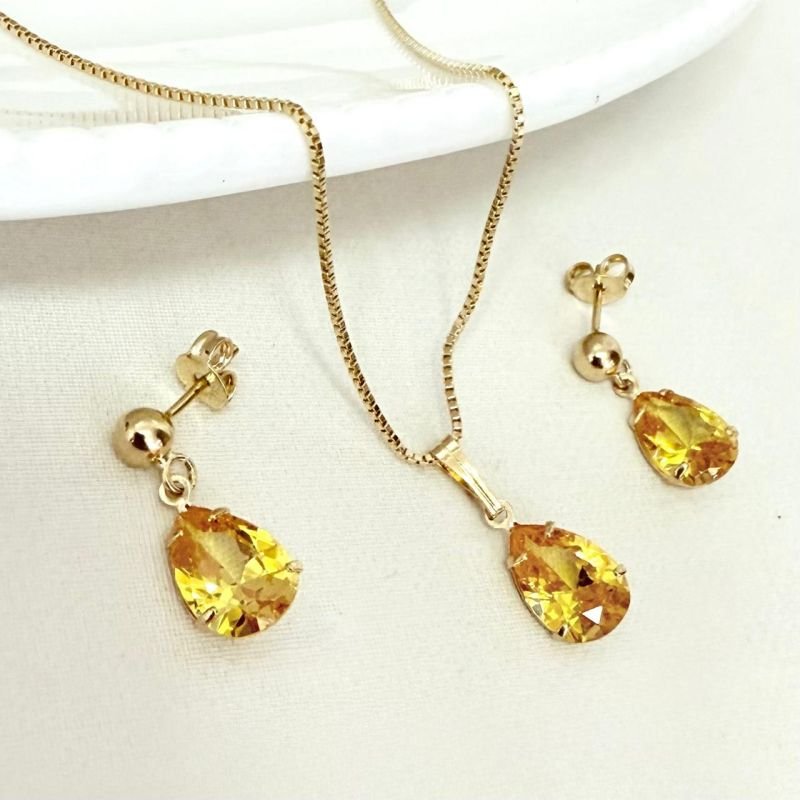 Conjunto De Gota Colar E Brincos Banhado A Ouro