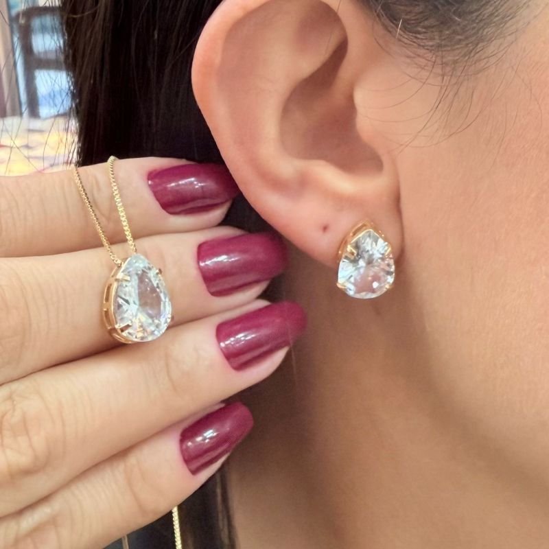 Conjunto Gota Folheado A Ouro Cristal
