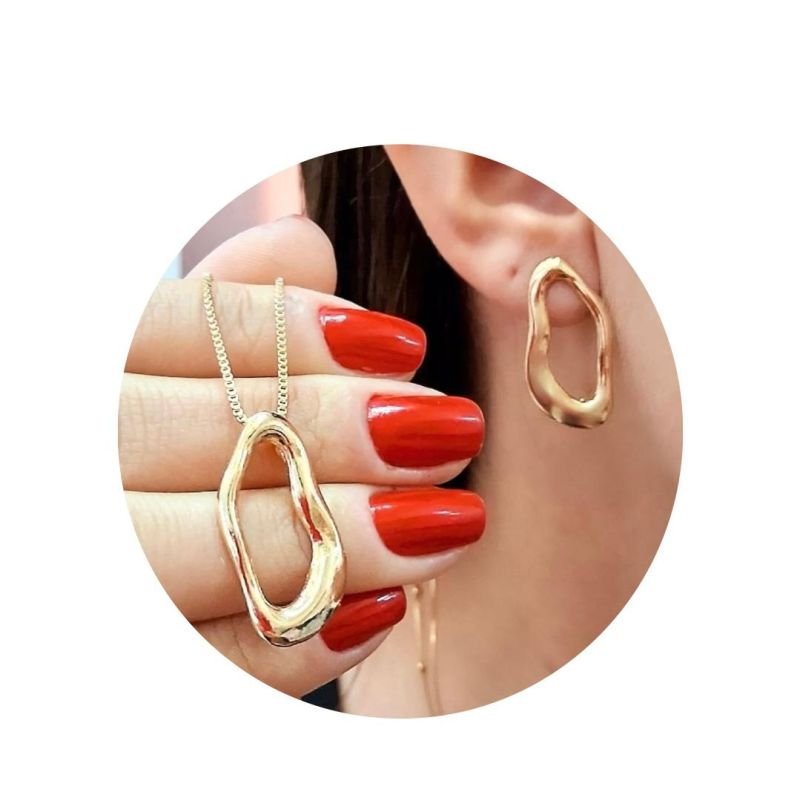 Conjunto Organico Medio Folheado A Ouro