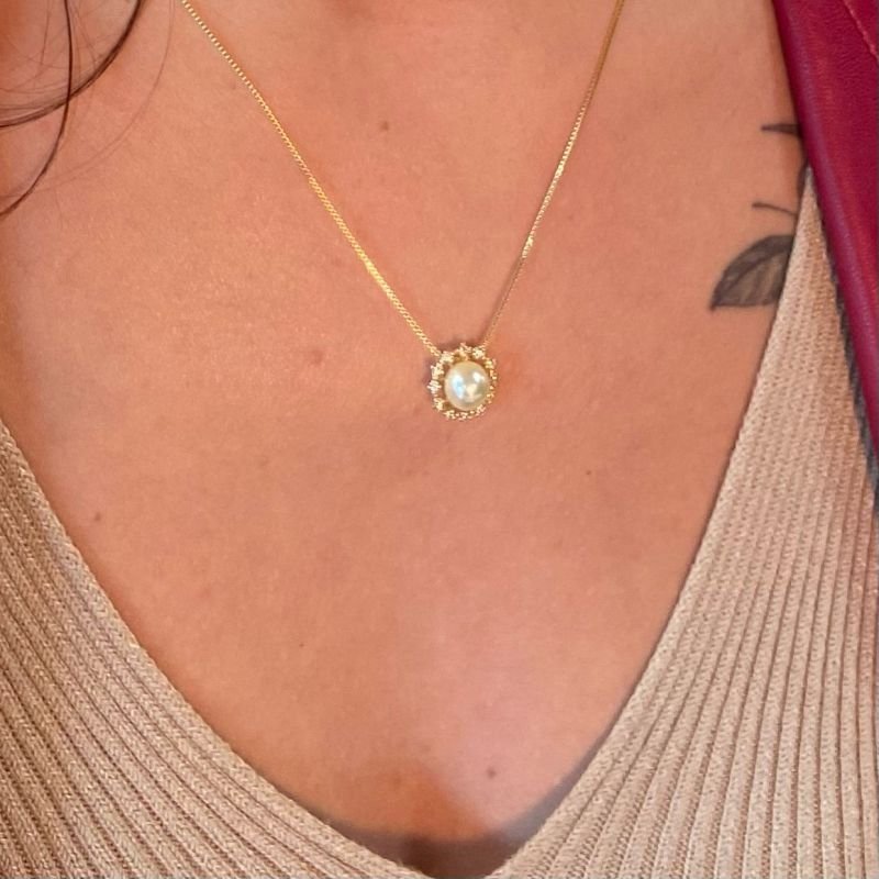 Conjunto Perola Folheado A Ouro Com Zirconia