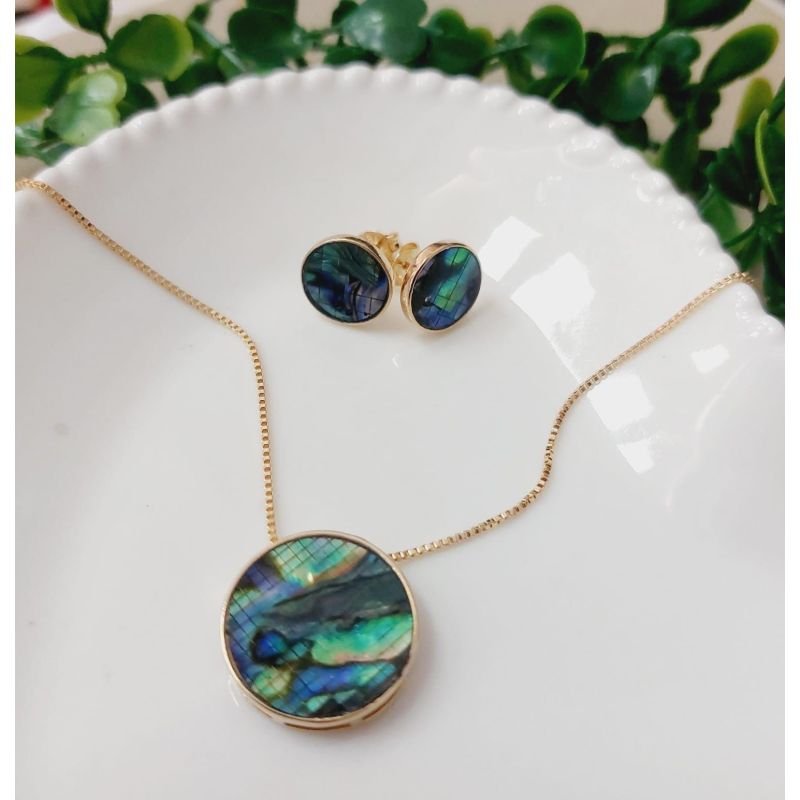 Conjunto Redondo Abaloni Folheado A Ouro