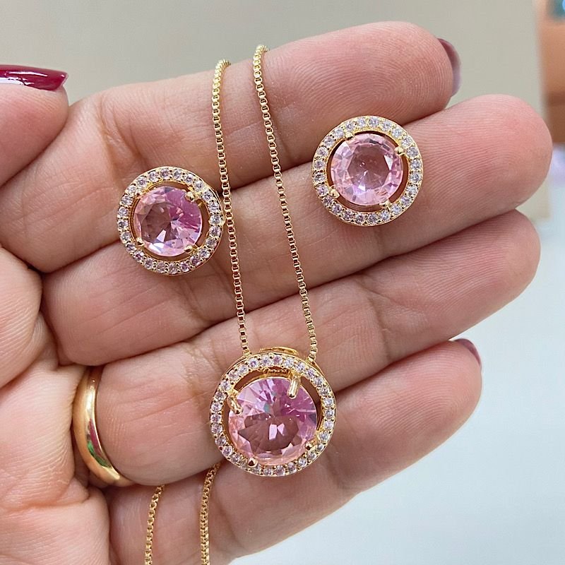 Conjunto Zircônia Folheado Ouro