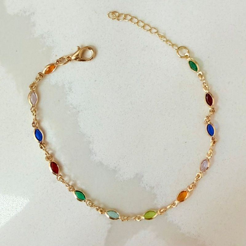 Pulseira Pedras Coloridas Oval Folheada A Ouro